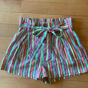 Neon Striped Paper Bag Polyester Blend Shorts Womens Size XS